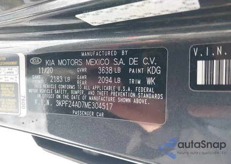 2021 Kia Forte Fe from USA, damaged, VIN 3KPF24AD7ME304517